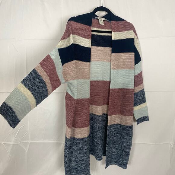 American Rag Striped Knit Open Front Cardigan Boho Cottage Cozy Sweater Medium - Picture 6 of 9